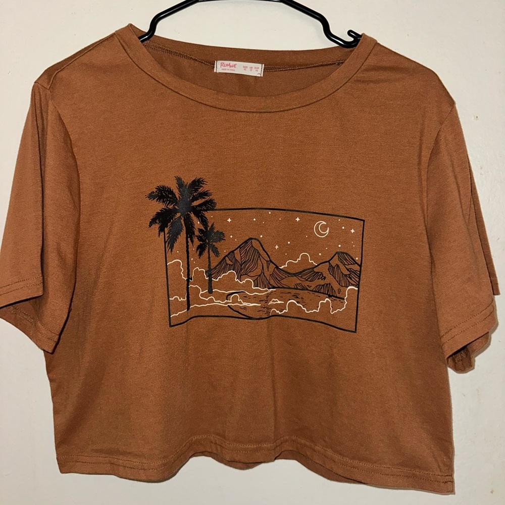 Brown Graphic Crop Top